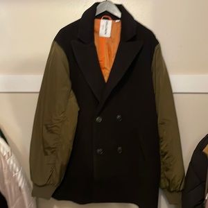 Men’s Large 42 Black Peacoat with Bomber Sleeves